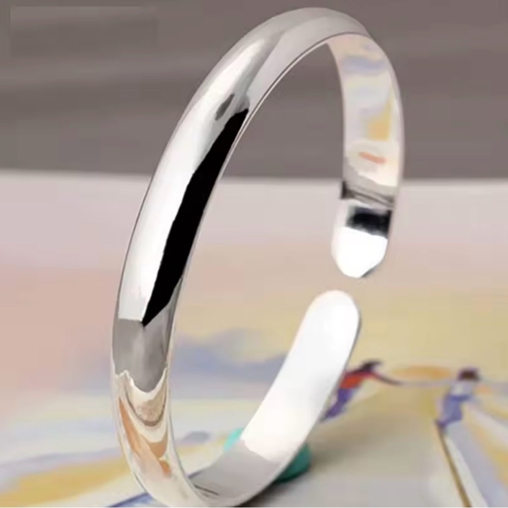 925 Sterling Silver Cuff Woman Bracelet Polishing Silver Bangle Bracelet - Picture 4 of 4